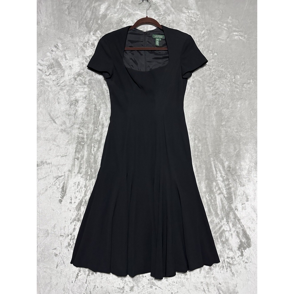 Y2K Lauren Ralph Lauren Pleated Square Neck Midi Dress Womens Sz 2 Gothic Formal